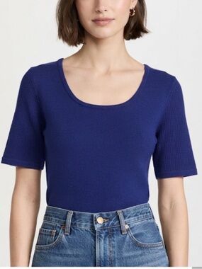 JENNIFER ROBERTS Knit Top Vintage 80’s Blue Wool Blend Short SleeveSize 14